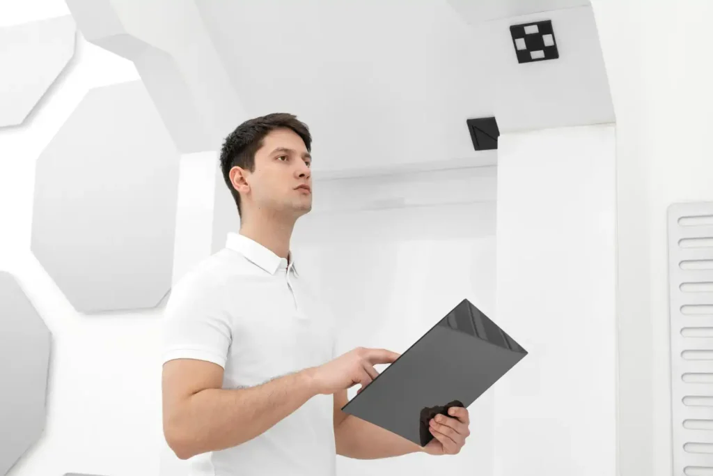 Un tecnico installa un sistema di allarme avanzato, garantendo sicurezza e tranquillità per la tua casa e azienda.
