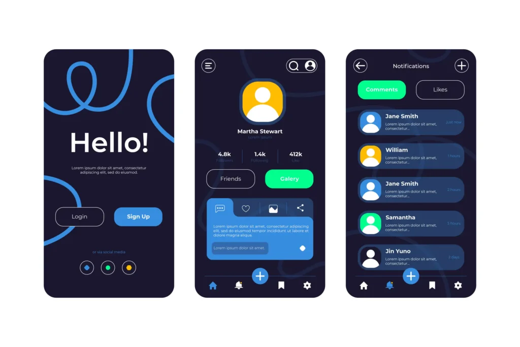 Layout dell'app gratuita di Volta Next Generations, che mostra un'interfaccia progettata con un design UX professionale e intuitivo.
