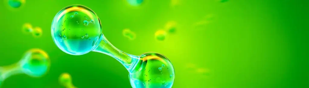 Cos'è l'idrogeno verde? Un modello 3D di una molecola di idrogeno verde visualizzata su un computer, simbolo di innovazione scientifica ed energetica.